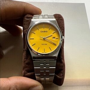 Casio MTP B145 Watch with Yellow Dial